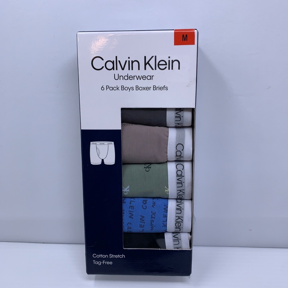 Calvin Klein Boys Medium Multicolor Cotton Stretch 6 Pack Boxer Briefs NWT
